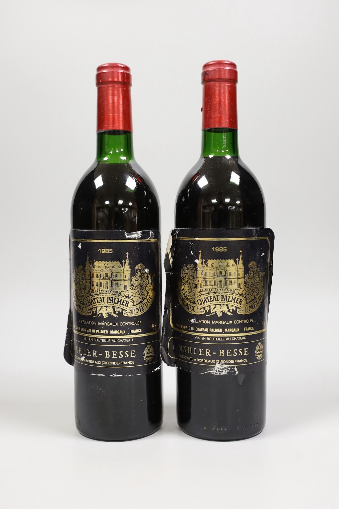 Two bottles of Chateau Palmer Bordeaux 1985